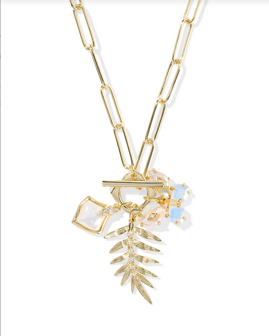 Kendra Scott Bianca Butterfly Gold Iridescent White Mix Charm Necklace