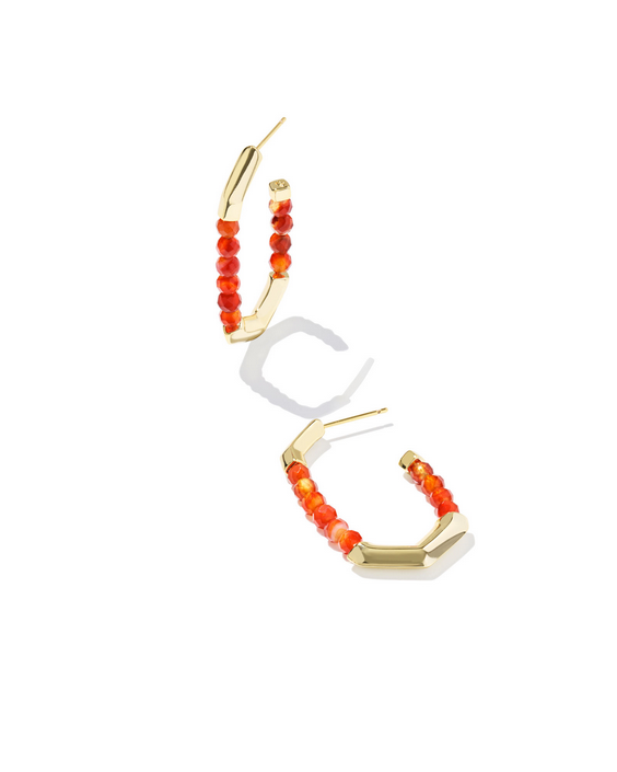 Kendra Scott Sylvia GOLD ORANGE AGATE Hoop Earrings