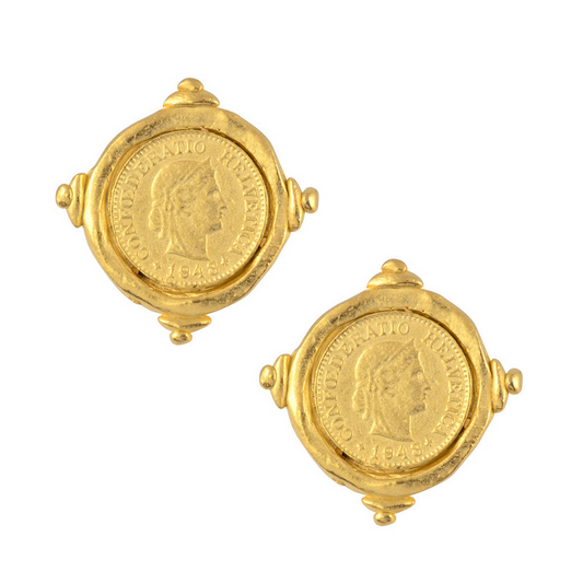 Susan Shaw Gold Intaglio Coin Pierced Earring