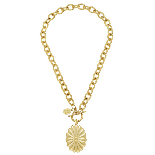 Susan Shaw Gold Med Oval Concho Toggle Necklace