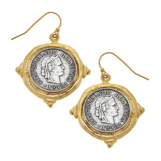 Susan Shaw Mixed Metal French Franc Coin Earring