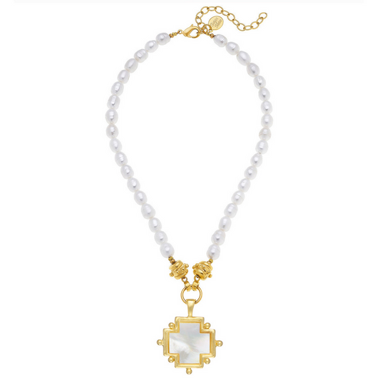 Susan Shaw Mother of Pearl Cross Necklace