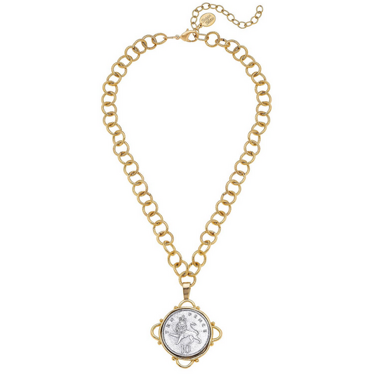 Susan Shaw Mixed Metal English Coin Necklace