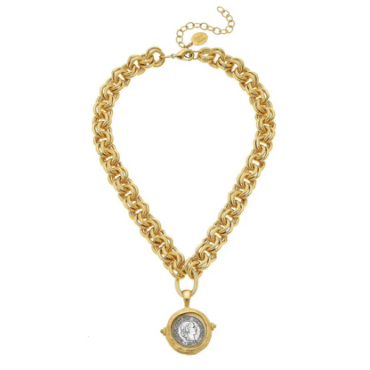 Susan Shaw Gold Silver Italian Intaglio Coin Necklace