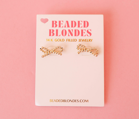 Beaded Blondes Gold Bow Earrings
