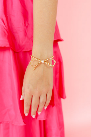 Beaded Blondes Gold Bow Bracelet  Standard 6.75in