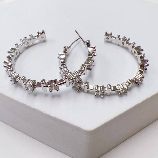 Treasure Jewels Cross Silver Hoop Earrings