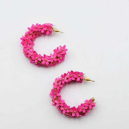 Treasure Jewels Pink Floral Hoop Earrings