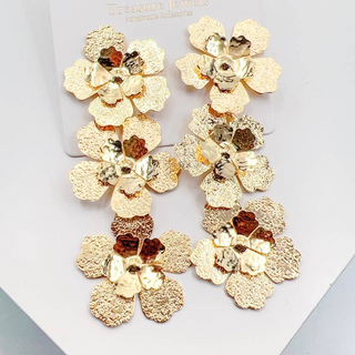 Treasure Jewels Triple Flower Gold Earrings