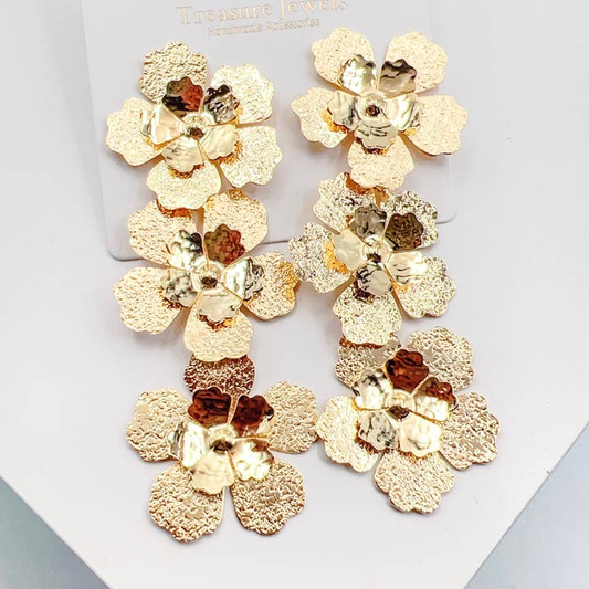 Treasure Jewels Triple Flower Gold Earrings