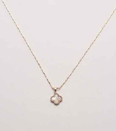 Coastal Grit Mother of Pearl Quatrefoil Necklace