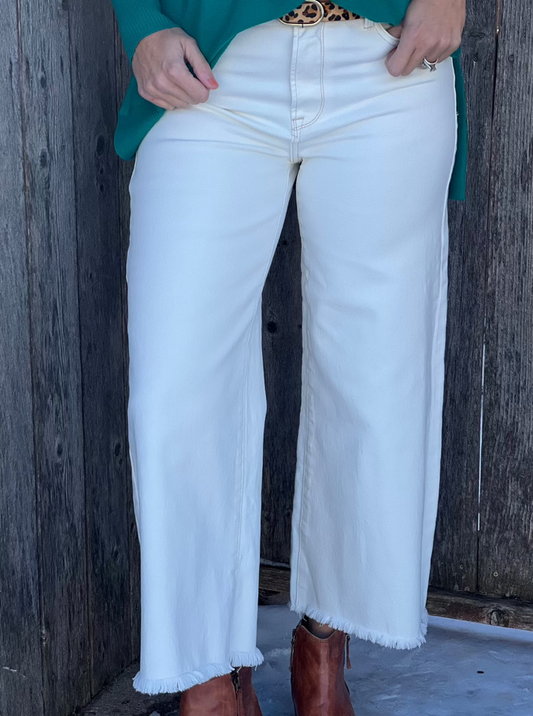 Risen Cream TC Crop Wide Leg Denim