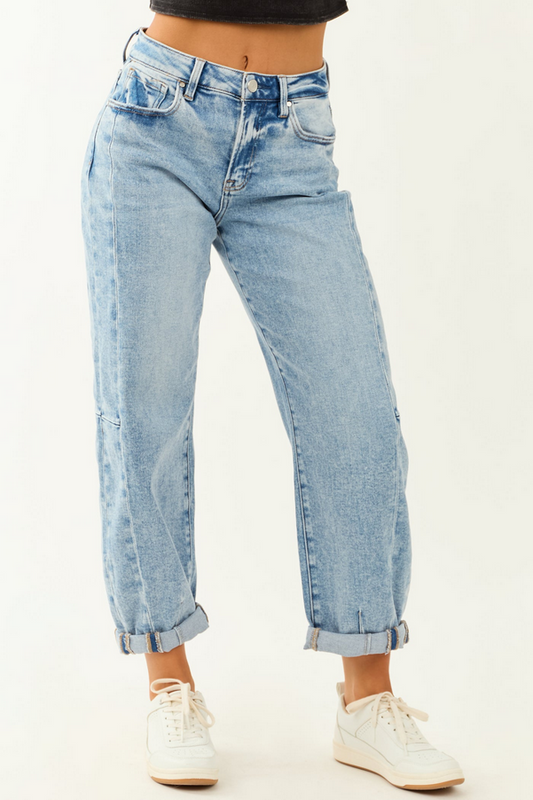 Risen High Rise Medium Wash Barrel Jeans
