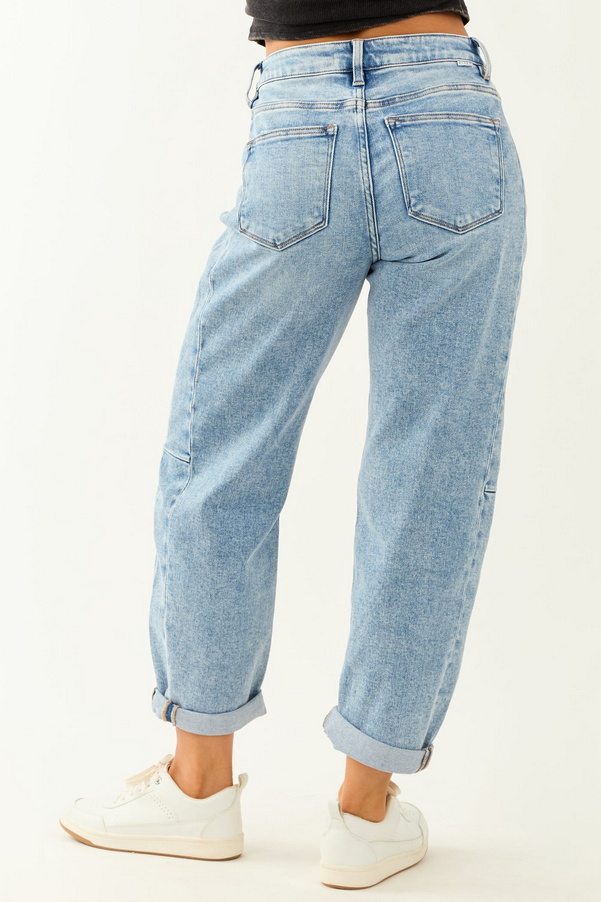 Risen High Rise Medium Wash Barrel Jeans