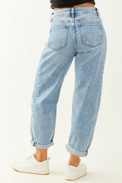 Risen High Rise Medium Wash Barrel Jeans