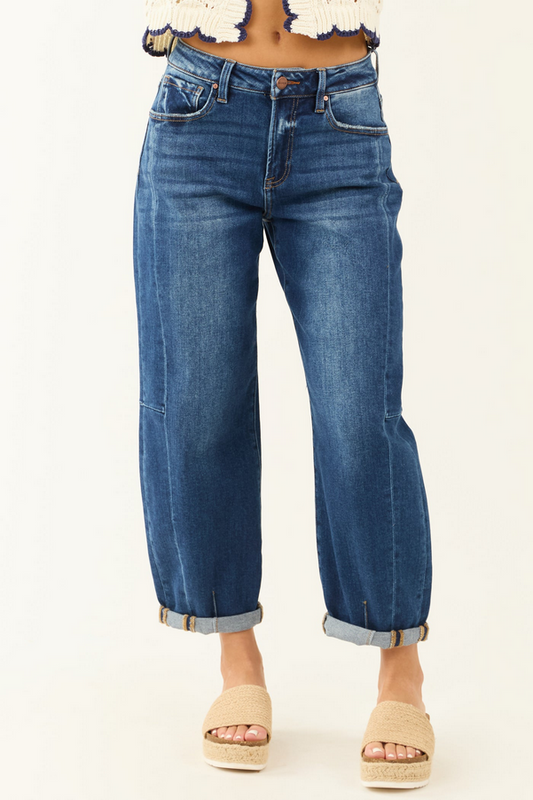 Risen High Rise Boyfriend Barrel Jeans Dark