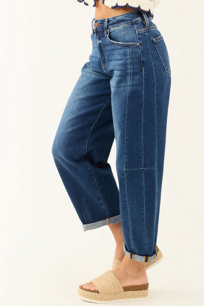 Risen High Rise Boyfriend Barrel Jeans Dark