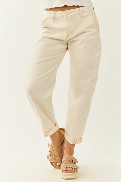 Risen Almond High Rise Barrel Pants