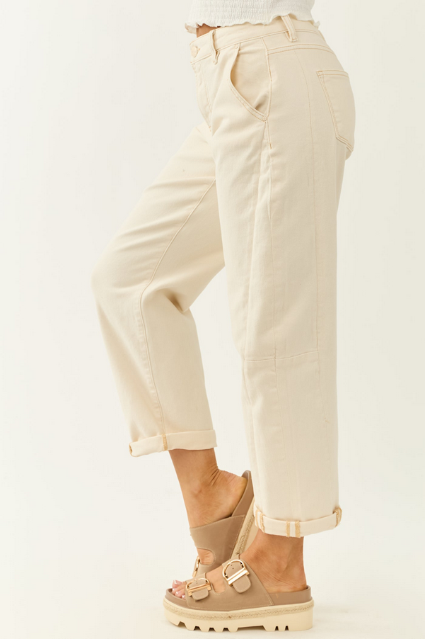 Risen Almond High Rise Barrel Pants