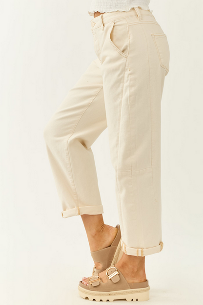 Risen Almond High Rise Barrel Pants