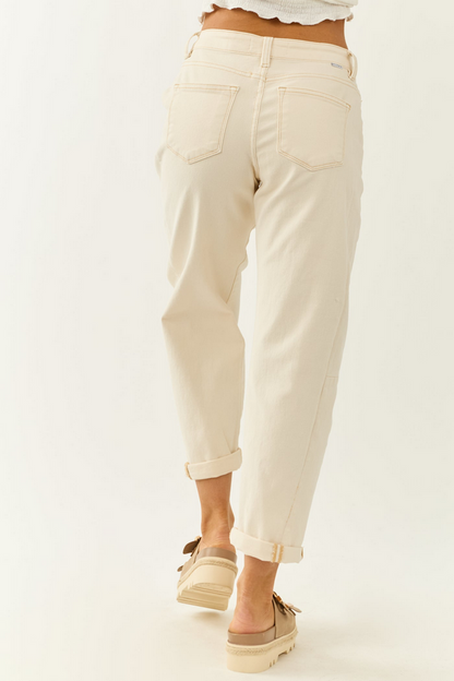 Risen Almond High Rise Barrel Pants
