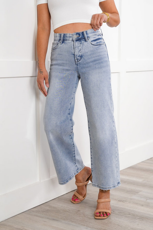 Risen High Rise Light Crop Straight Denim