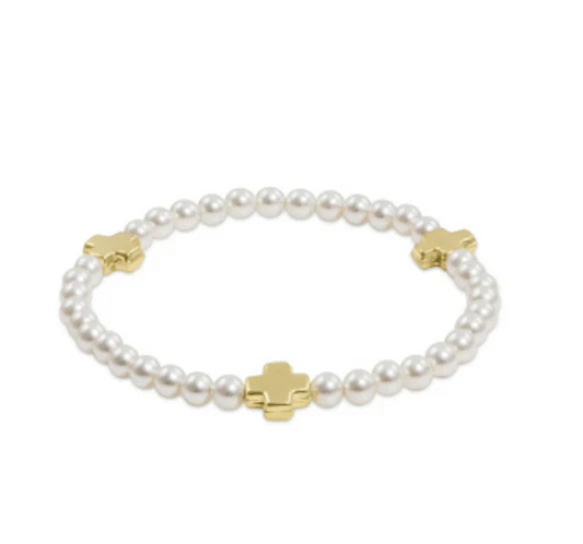 Enewton Extends- Signature Cross Pearl Pattern 4mm Bead Bracelet- Gold
