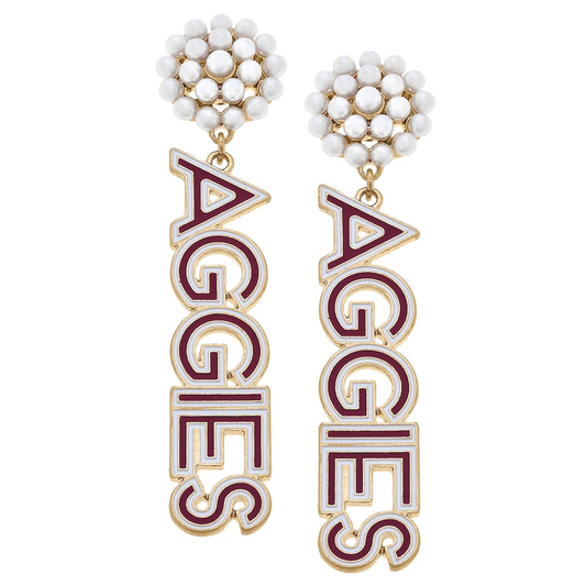 Texas A&M Aggies Pearl Cluster Outline Drop Earrings
