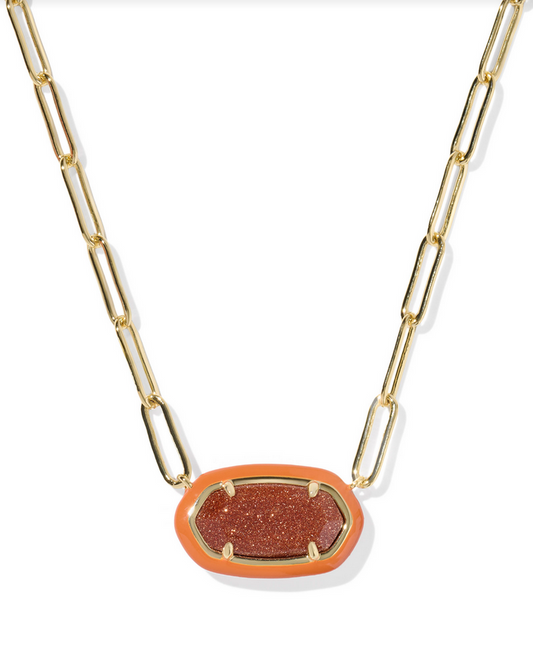 Kendra Scott Elisa Enml Frm Prclp Nck Gold Orange Goldstone