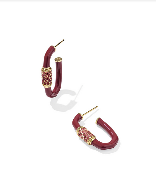 Kendra Scott Emery Enamel Hoop Earring Gold Burgandy Mix