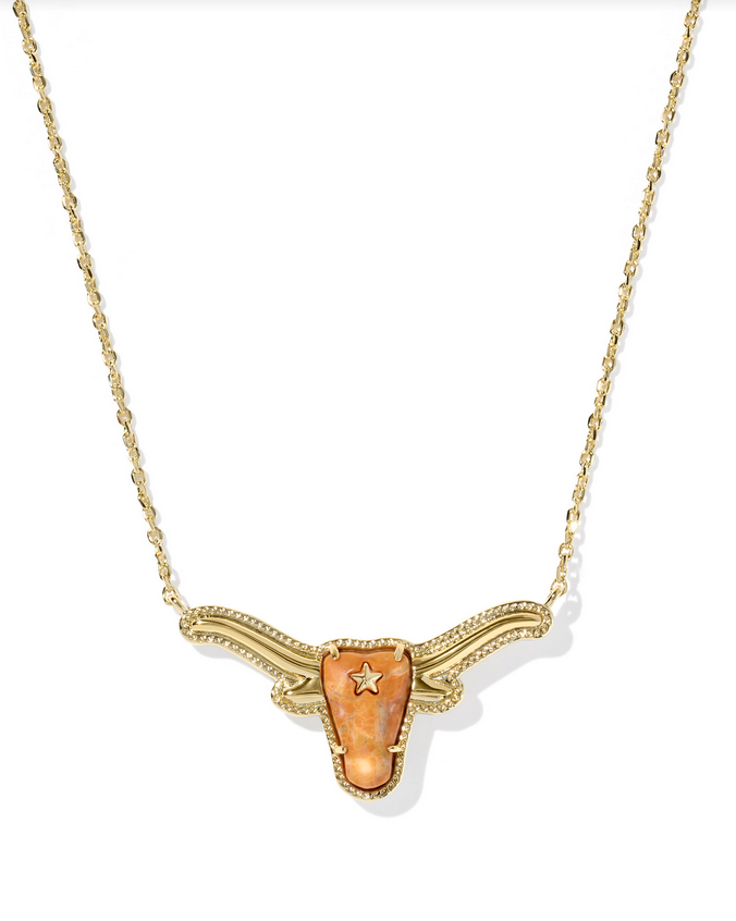 Kendra Scott Longhorn Short Pndt Nck Gold Vrgtd Orange Mgnst