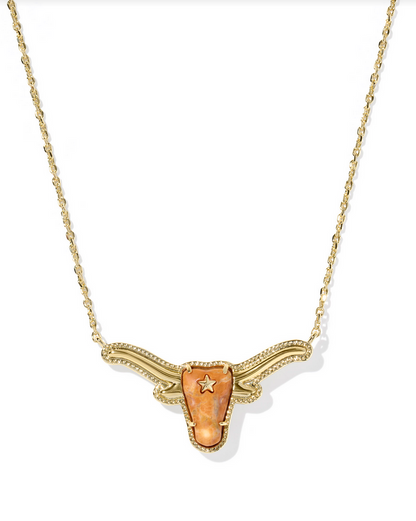Kendra Scott Longhorn Short Pndt Nck Gold Vrgtd Orange Mgnst