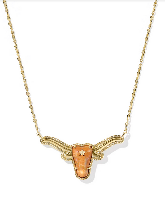 Kendra Scott Longhorn Short Pndt Nck Gold Vrgtd Orange Mgnst