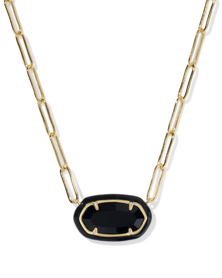 Kendra Scott Elisa Enamel Frame Paperclip Necklace Gold Black Agate