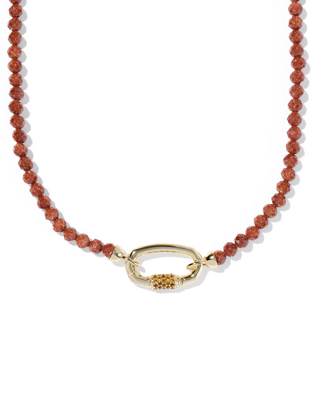 Kendra Scott Emery Beaded Strand Necklace Gold Orange Goldstone