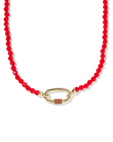 Kendra Scott Emery Beaded Strand Necklace Gold Red Garnet