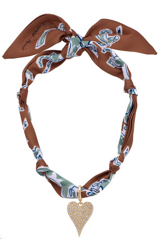Winnie Pave Heart Scarf Necklace Brown
