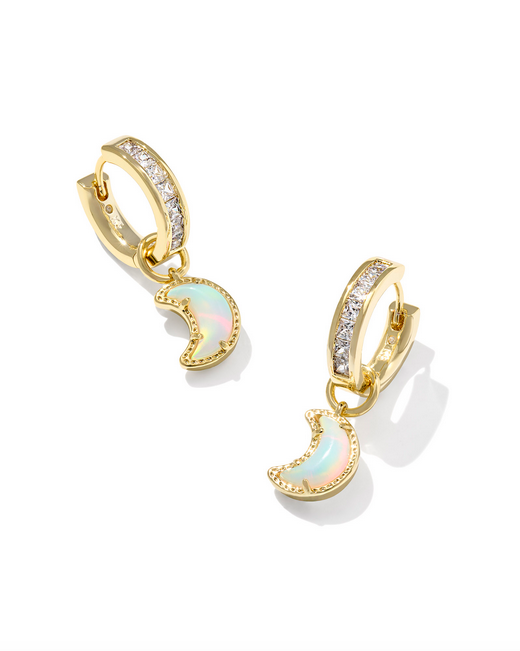 Kendra Scott Moon Huggie Ear Gold White Mix