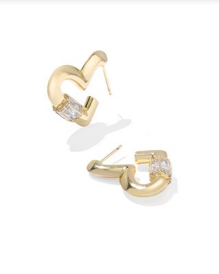 Kendra Scott Emery Heart Hoop Gold White CZ