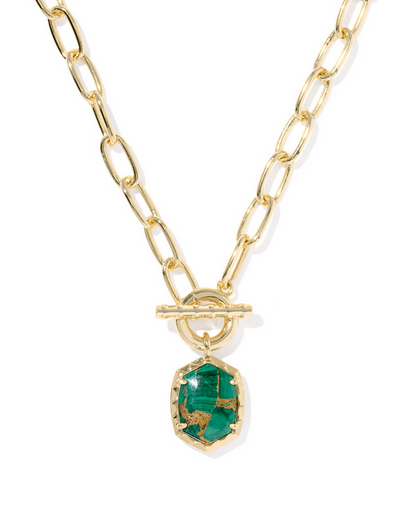 Kendra Scott Daphine Link Chain Necklace Gold BRZ VND Malachite