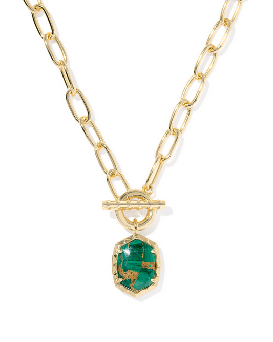 Kendra Scott Daphine Link Chain Necklace Gold BRZ VND Malachite