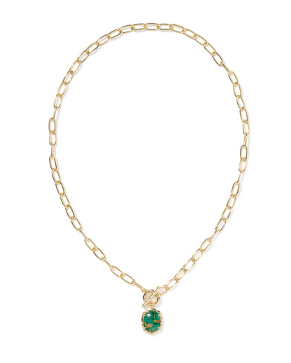 Kendra Scott Daphine Link Chain Necklace Gold BRZ VND Malachite
