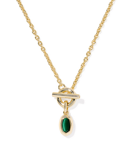 Kendra Scott Mini Elisa Toggle Necklace Gold Green Tigers Eye