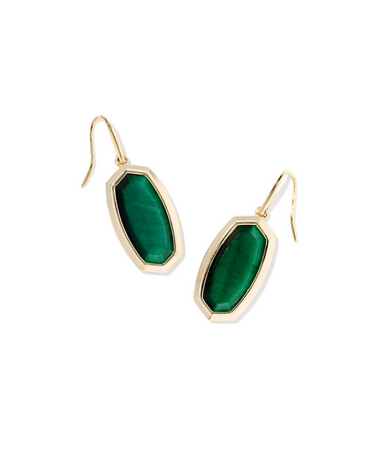 Kendra Scott Dani Bezel Drop Earring Gold Green Tigers Eye