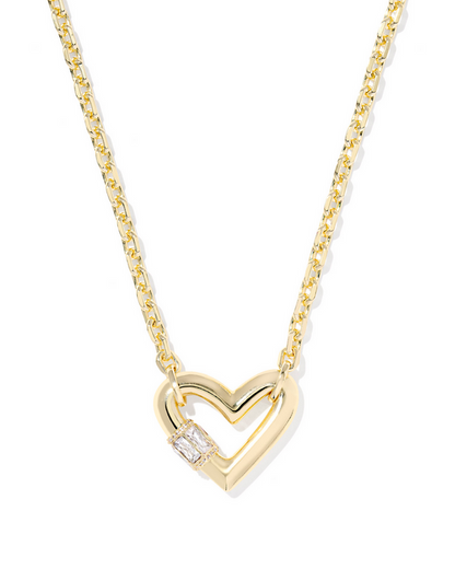 Kendra Scott Emery Heart Necklace Gold White CZ