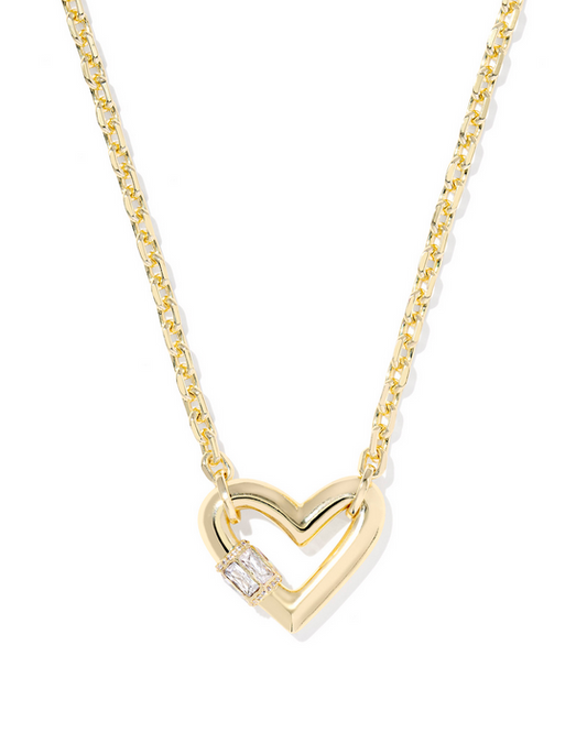 Kendra Scott Emery Heart Necklace Gold White CZ