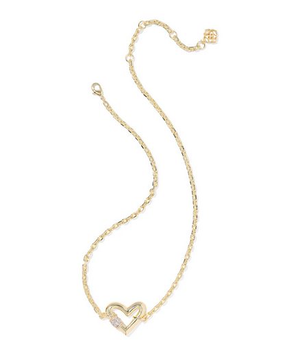 Kendra Scott Emery Heart Necklace Gold White CZ