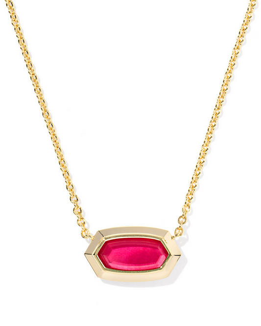 Kendra Scott Elisa Bezel Necklace Gold Carmne Red Illsn