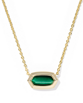 Kendra Scott Elisa Bezel Necklace Gold Green Tigers Eye