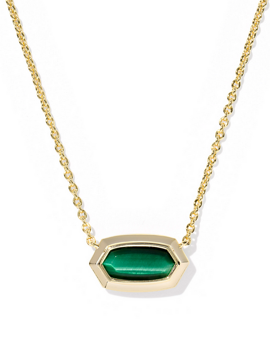 Kendra Scott Elisa Bezel Necklace Gold Green Tigers Eye